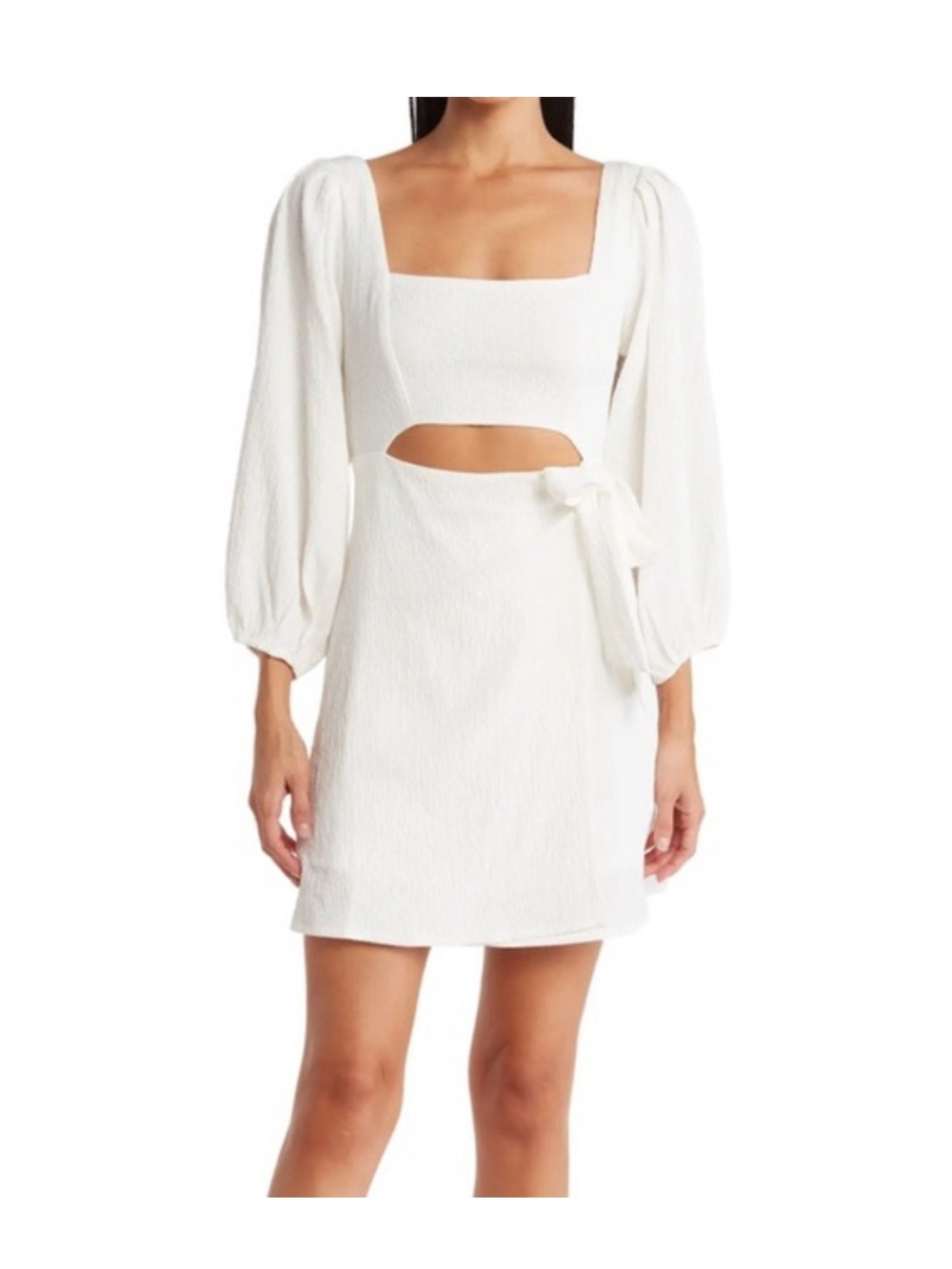 Astr White Square-Neck Mini Dress with Cutout and Tie